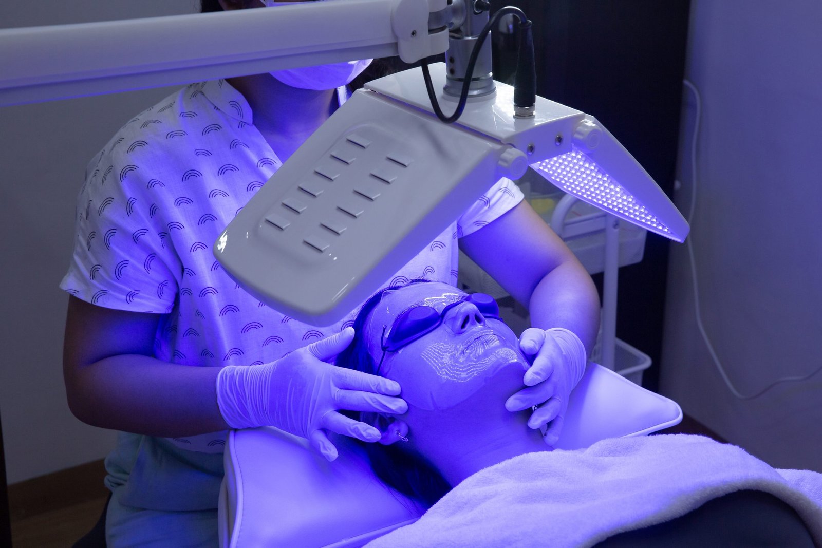 Photodynamic therapy light being used to treat skin cancer